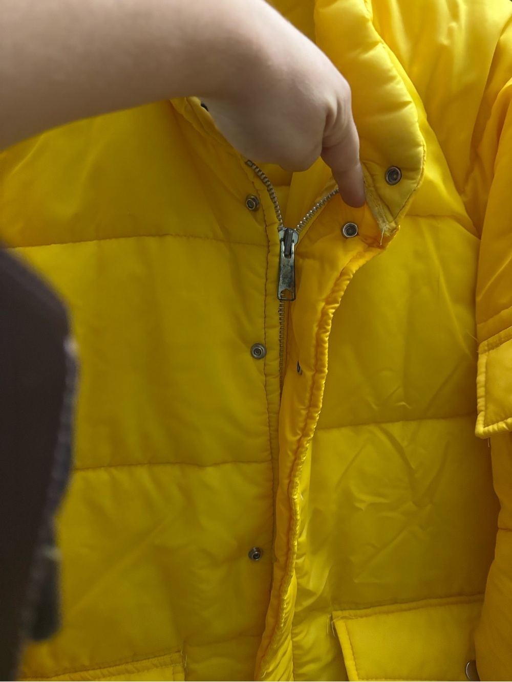 Vintage 80s Swingster Blank yellow Nylon Puffer Coat Jacket Large USA *FLAW - Picture 3 of 9